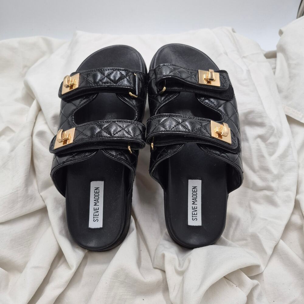 Steve Madden Schmona black leather platform buckle Mule slip-on sandals size 8.5